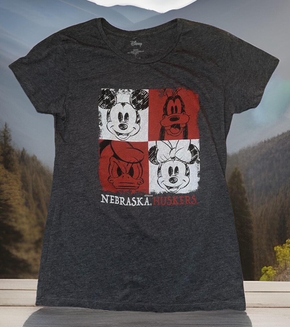 SUPER CUTE! Nebraska Huskers DISNEY MICKEY MINNIE Shirt Womens Size Large L